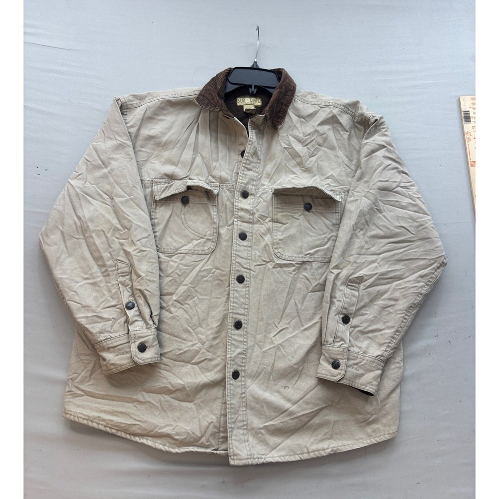 Sun River Clothing Co Mens Large Khaki Canvas Fleece Lined Corduroy Shirt Jacket